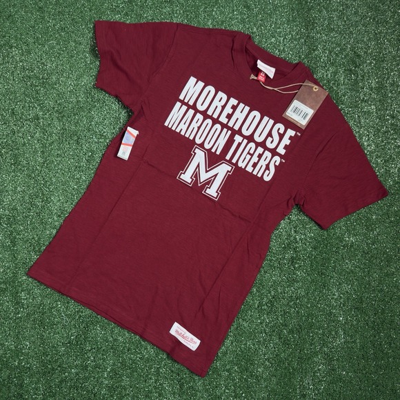 Mitchell & Ness Morehouse Maroon‎ Tigers T-Shirt XS Maroon College Tee New - Picture 1 of 5